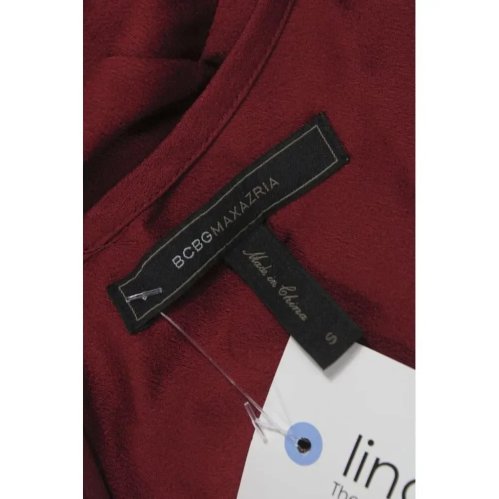 BCBGMAXAZRIA Womens Fit & Flare Red VNeck Long Sleeve Midi Dress Size S
